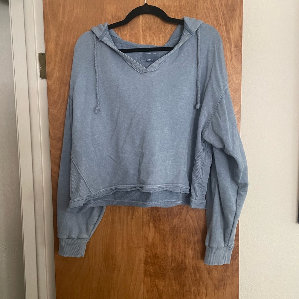 American Eagle Blue Cropped Hooded Sweatshirt size XL